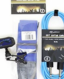 Rockburn Electric Guitar 3m Lead Cable   Rockburn Webbing Strap   Eno ET-35 Clip On Tuner (Blue)