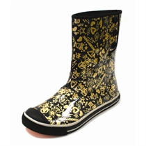 Black And Gold Printed Wellies