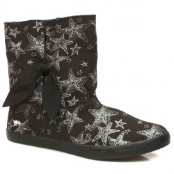 Female Tugboat Stars Fabric Upper Ankle in Black and Silver
