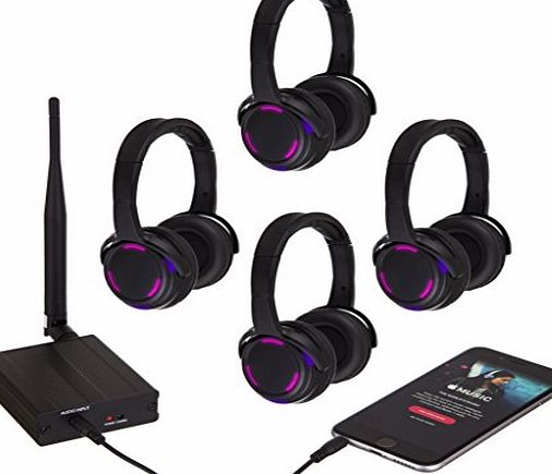 Rockjam  Professional Silent Disco System with 4 Hi-Fi Wireless Headphones and Dual Channel Transmitter