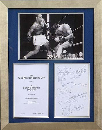 Rocky Marciano montage signed by Marciano and 11 fighters