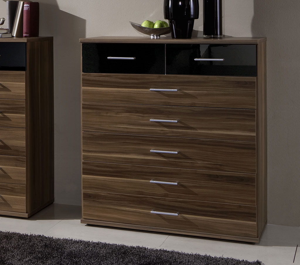 walnut and black gloss 7 drawer chest