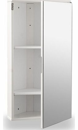 White Gloss Wall Hung Corner Bathroom Cabinet with Single Mirrored Door