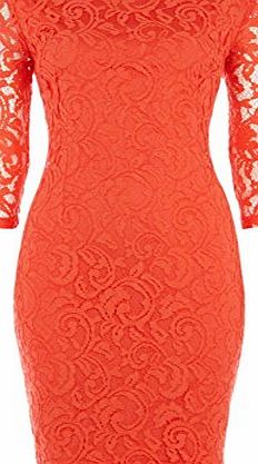 Roman Originals - Womens Lace V-Back Dress - Summer Party Occasion Bridal Mother of the Bride - Vintage Trendy London Inspired - Floral Pattern Detail Night Clubwear - Ladies Dresses - Coral Size 14