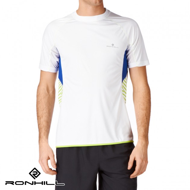 Mens Ronhill Advance T-Shirt - White/Cobalt