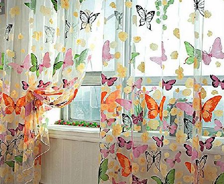 ROPALIA Door Window Balcony Butterfly Print Tulle Voile Sheer Curtain Panel