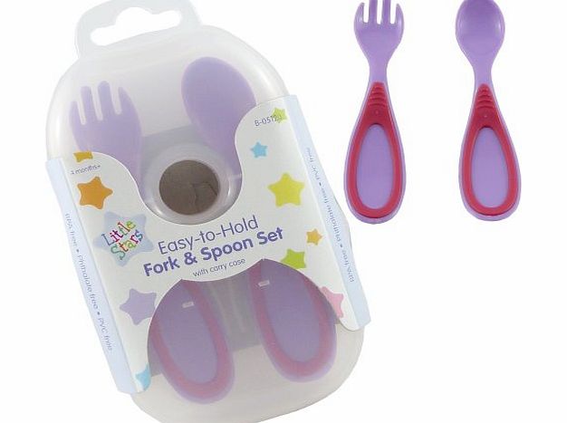 Easy hold Fork and Spoon Set in Case - For small Babys 4 months + - BPA free and PVC free - Phthalate free - Microwave amp; Dishwasher Safe (Purple)