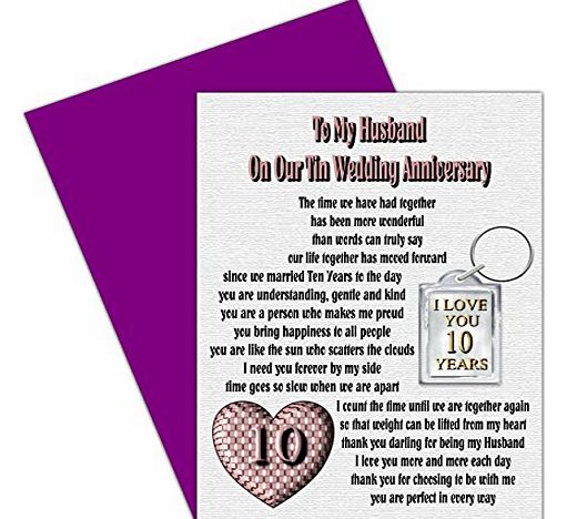 Rosie Online Husband 10th Wedding Anniversary Card With Removable Keyring Gift - 10 Years - Our Tin Anniversary