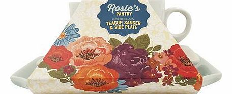 Rosie`s Pantry Porcelain Teacup Saucer and Side
