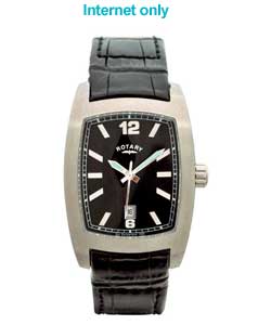 rotary Gents Rectangular Dial Black Strap Watch