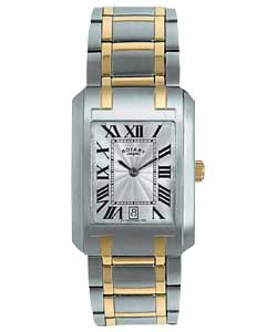 rotary Gents Rectangular Dial Two Tone Bracelet Watch
