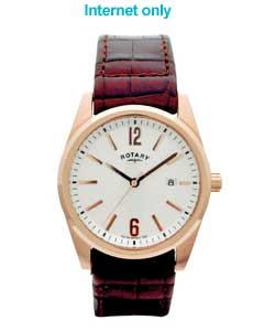 rotary Gents Round Dial Brown Strap Watch