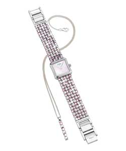 Rotary Ladies Pink Crystal Set Watch and Pendant
