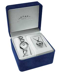 Rotary Ladies Stainless Steel Watch and Necklace Set