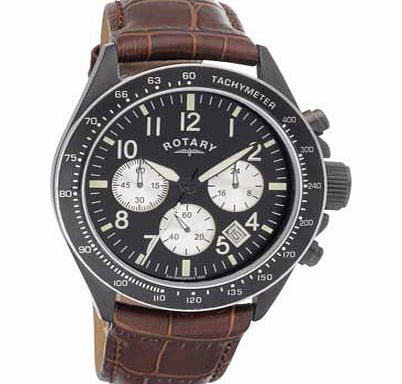 Mens Brown and Black Chronograph Strap