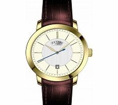 Rotary Mens Gold Plated Brown Leather Strap Watch