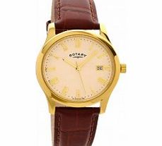 Rotary Mens Gold Plated Brown Watch