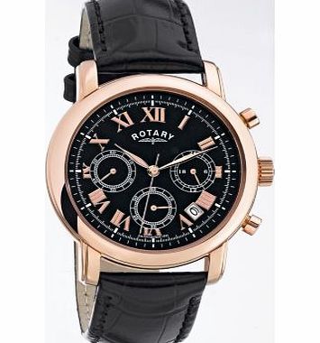 Rotary Mens Rose Gold and Black Chrono Watch