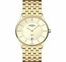 Rotary Mens Ultra Slim Champagne Gold Watch