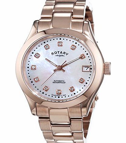 Rotary Womens Automotive Watch with White Dial Analogue Display and Rose Gold Stainless Steel Bracelet LB00157/41