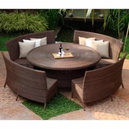 Round 150cm Table and Curved Bench Dining Set