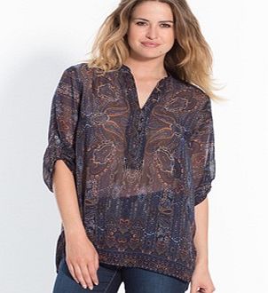 Round Neck Printed Blouse With 3/4-Length