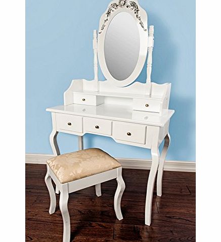 Royal Dressing Tables Luxembourg White Dressing Table with Stool amp; Mirror 155x80x40