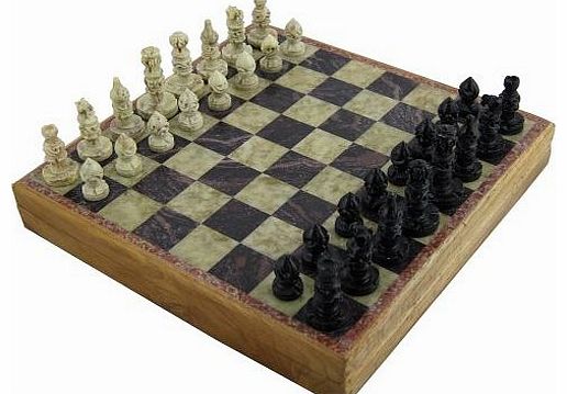 RoyaltyLane Unique Marble Stone Art Chess Pieces and Board Set Size 25 Cm x 25 Cm