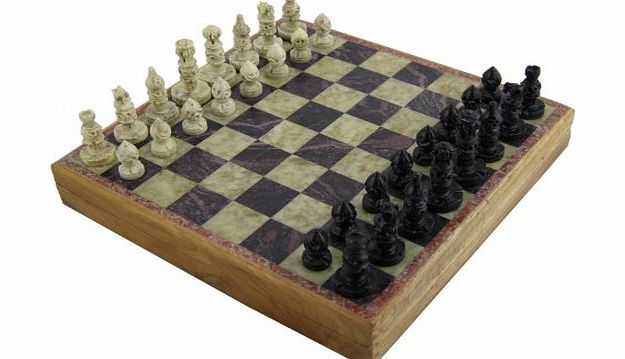 RoyaltyRoute Marble Stone Chess Board and Pieces Set Rajasthan Stone Art Dimension 20 x 20 cm