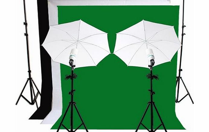 Photography Camera Photo Studio 2x2.8M Background Tripod Support Stand Kit with Black White Green Three Backdrop 125W White Umbrella Continuous Lighting