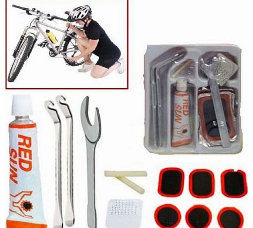 RUBBER SOLUTION NEW bicycle cycle tyre tube puncture patch repair levers spanner tool kit
