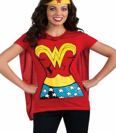 Rubies Justice League - Wonderwoman T-Shirt, Cape amp; Headpiece - ADULT WOMENS UK LARGE
