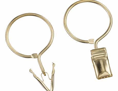 Rufflette Ring Clip Hooks, Pack of 10, Brass