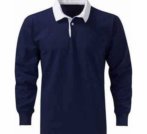 RUGBY SHIRT Mens Premium Cotton Rugby Shirts - SPORT WORK CASUAL - Size M - MEDIUM, Color NAVY BLUE / WHITE COLLAR
