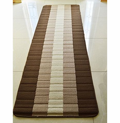 NEW COLORFUL MODERN WASHABLE NON SLIP KITCHEN UTILITY HALL LONG RUNNER DOOR MAT RUG * 5 SIZES,, 8 COLORS* (brown / beige IRIS, 66 x 225 cms)