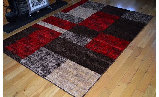 RUGS 4 HOME NEW MODERN RETRO BROWN RED BEIGE CREAM SQUARE DESIGN SMALL MEDIUM EXTRA LARGE RUGS LIVING ROOM MATS HALL RUNNER CARPETS **(5 SIZES AVAILABLE FROM DROP DOWN BOX)** (160 X 225 CMS)