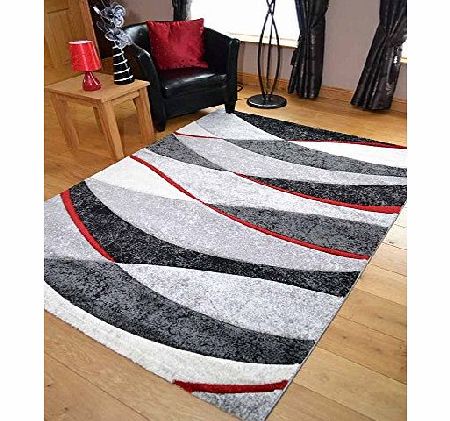 Rugs Supermarket Tempo Black And Red Wave Thick Quality Modern Carved Rugs. Available in 7 Sizes (200cm x 300cm)