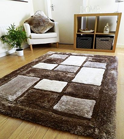 Rugs Superstore NEW BEIGE CREAM MOCHA BLOCKS DESIGN LUXURIOUS THICK PILE RUG MODERN SOFT SILKY CONTEMPORARY SHAGGY RUGS MATS UK (150x210cm)