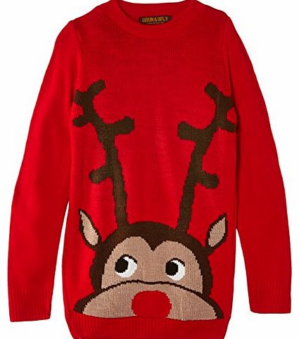 Run & Fly Unisex Baby Curious Rudolf Jumper, Red, 9-10 Years
