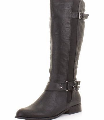 Runway Shoes Womens Black Leather Style Riding Knee High Boots SIZE 7