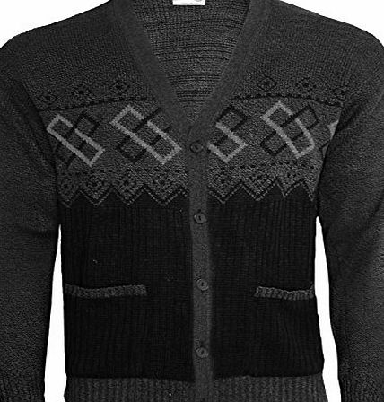 Runway Splash MENS CLASSIC BUTTON FRONT UP VINTAGE GRANDDAD CARDIGAN KNITTED SIZE M-5XL[Charcoal Grey,L]
