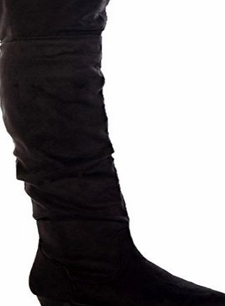 Runway9 Ladies Womens Flat Winter Over Knee High Knee Boots Black Faux Suede Size 6