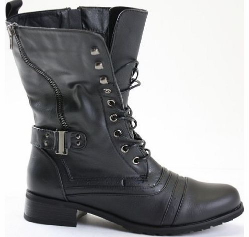 Runway9 Ladies Womens Girls Flat Army Combat Biker Military School College Vintage Ankle Boots Size New 3-8