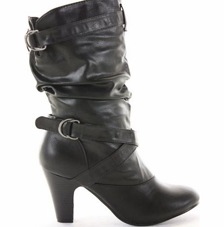 Runway9 Ladies Womens Winter Style Mid Medium High Heel Slouch Calf High Knee Boots Size 3 - 8 new
