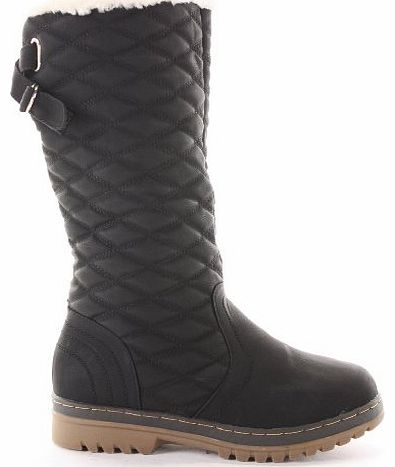 Winter Biker Riding Fur Lined Quilted Low Heel Snow Calf High Knee Boots Size 3 - 8 new