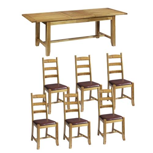Rustic Oak Range Rustic Oak Extending Table and Six Dining Chairs