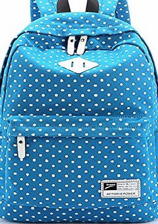 S-ZONE Lightweight Casual Daypack Canvas Polka Dot Backpack 14``-15`` Laptop PC School Bag for Teenage Girls