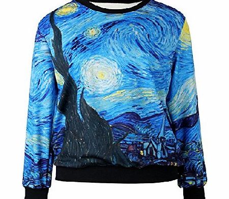S-ZONE Space Print Sweater Sweatshirt Printing pullovers Jumpers T Shirts for Women (A-Starry Sky)