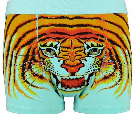 Mens Novelty Boxer Shorts Funny Trunks Underwear Stretchable Boxers Tiger Print Design Front And Back (Large, Aqua)