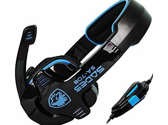 Sades Sa-708 Game Earphone Headset Over-Ear Headphone With Microphone For PC Computer Gaming, Blue